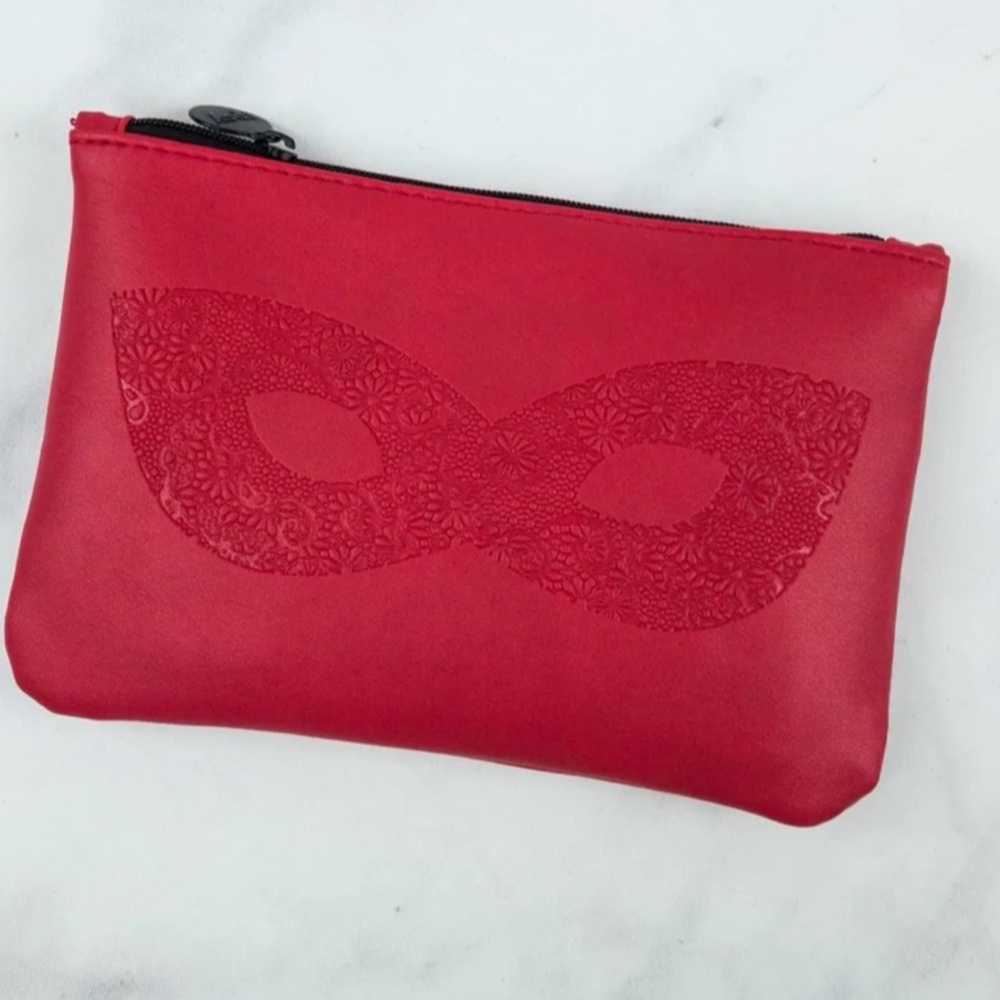 Ipsy Red Faux Leather Masquerade Themed Cosmetic Glam Clutch Bag